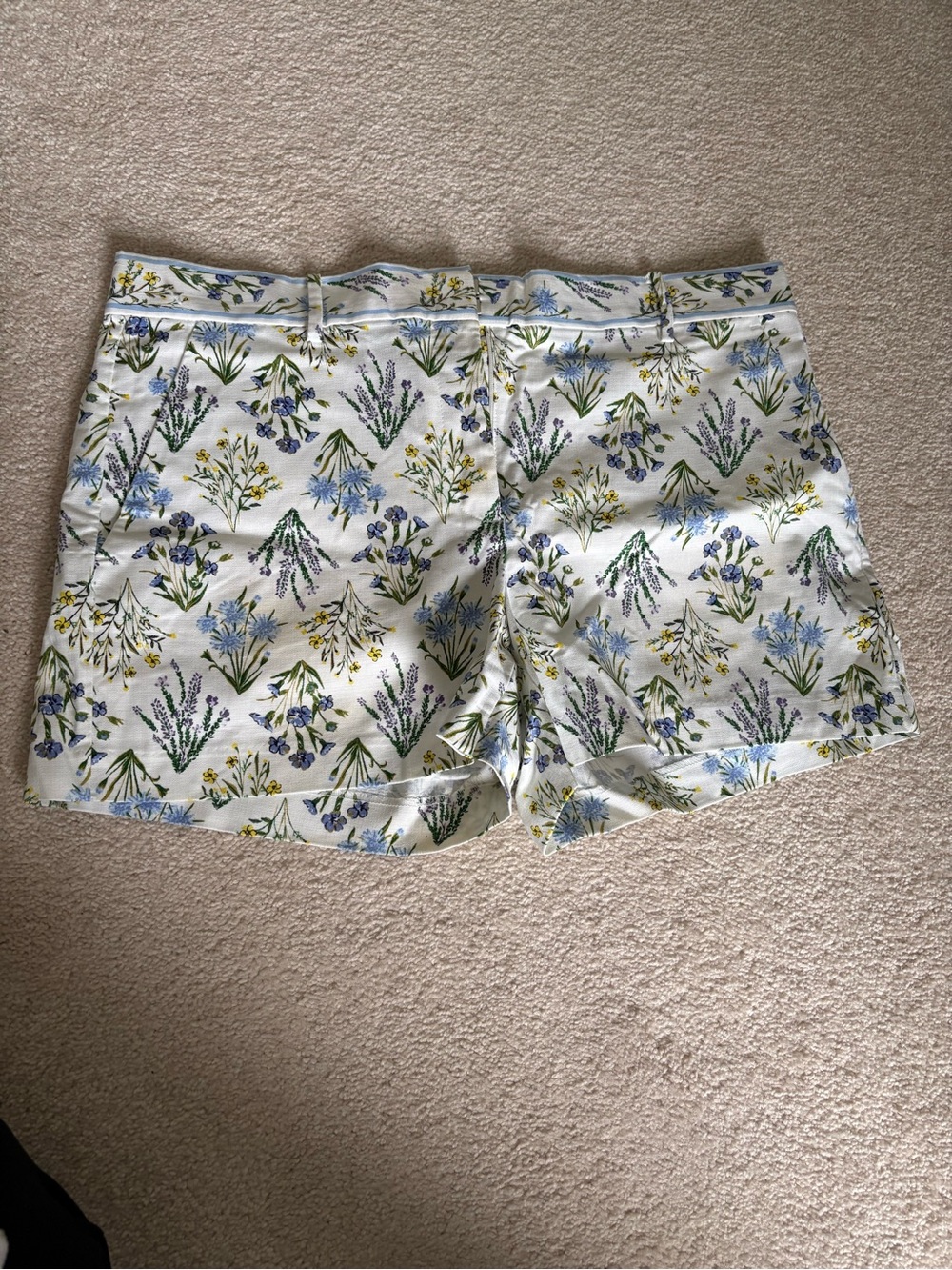 LOFT White Floral Print Shorts with Blue & Green Accents